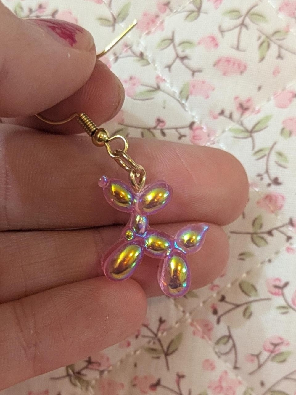 Iridescent Pink Balloon Dog Dangle Earrings - Women Jewelry